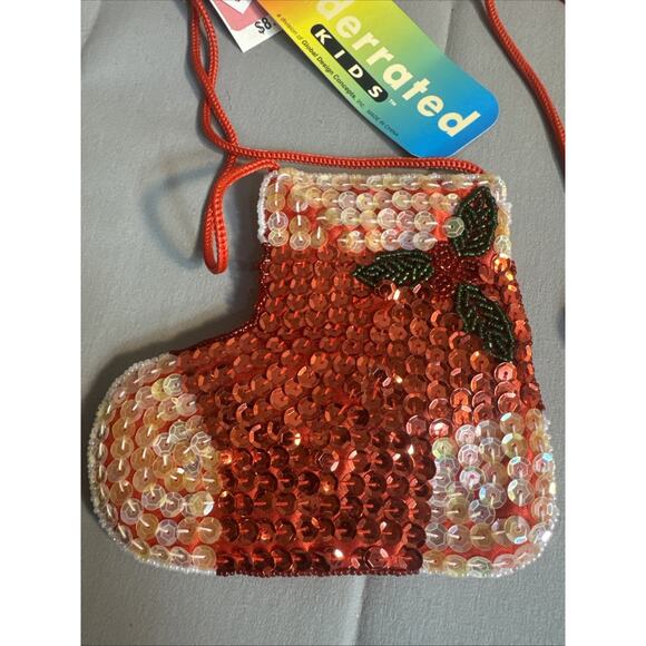 Vintage mini bag Christmas santa Sequin Beaded Stocking Trinket Purse 5” LOT 2 - Picture 6 of 10